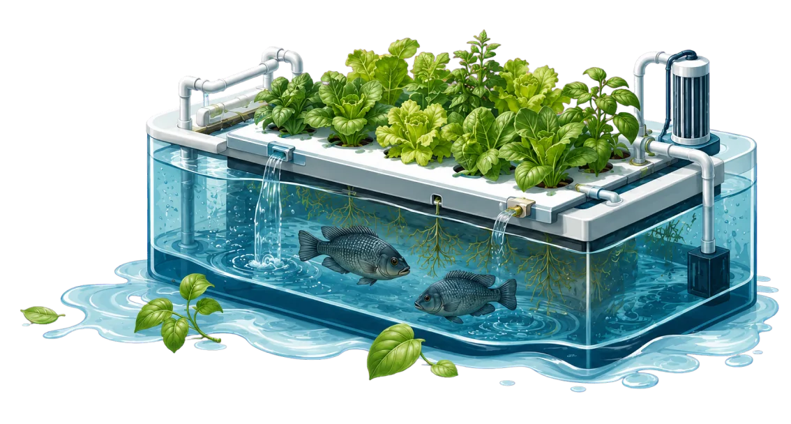 Sistema acuapónico con tilapias y cultivo de lechugas